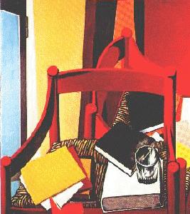 R. Guttuso - Sedia rossa e libri, 1968